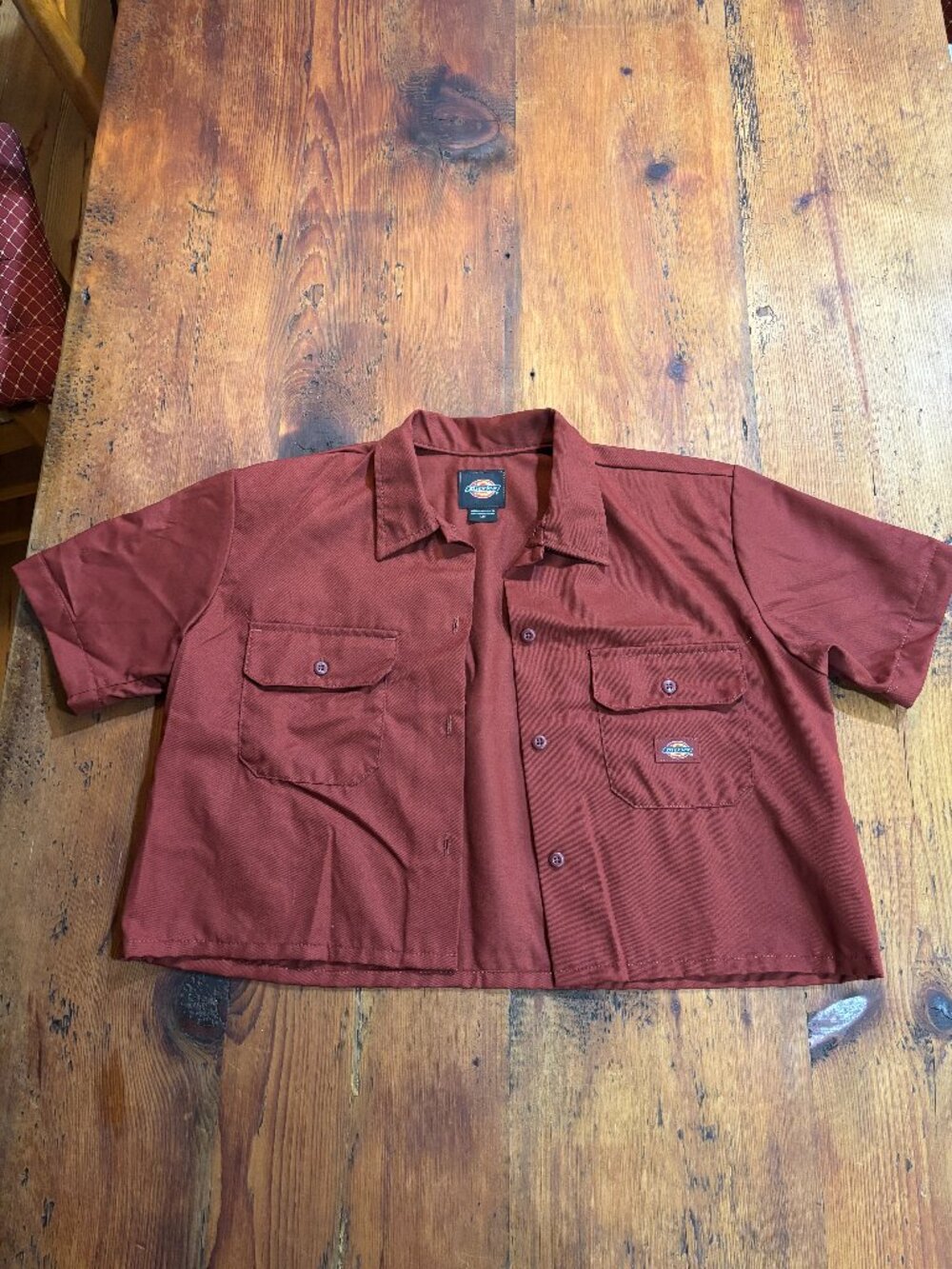 Cropped Dickies Work Shirt Burgundy
